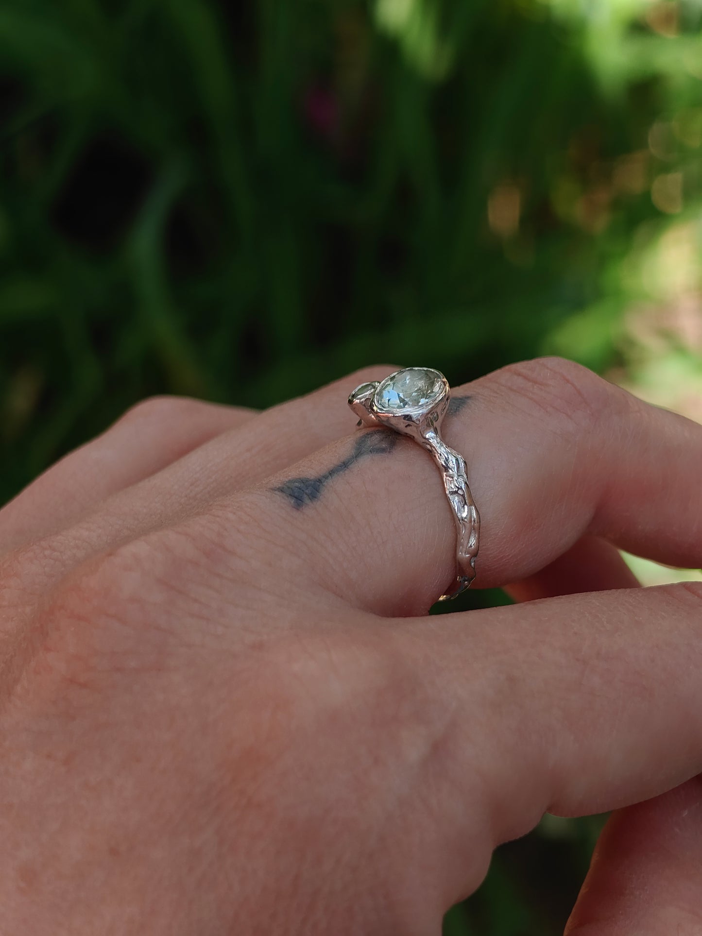 Prasiolite & Sapphire Ring