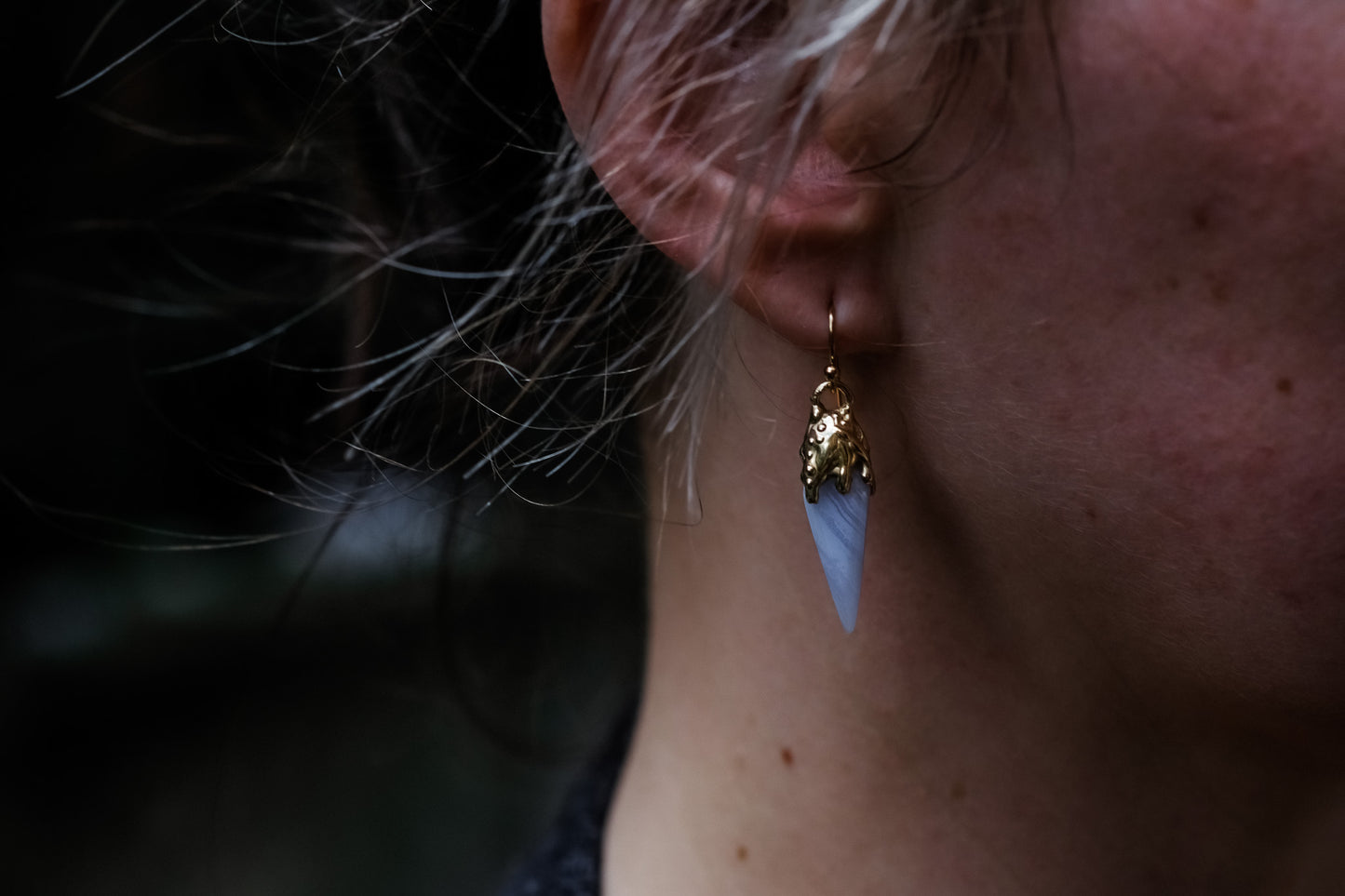Gold Melt Blue Lace Agate Earrings
