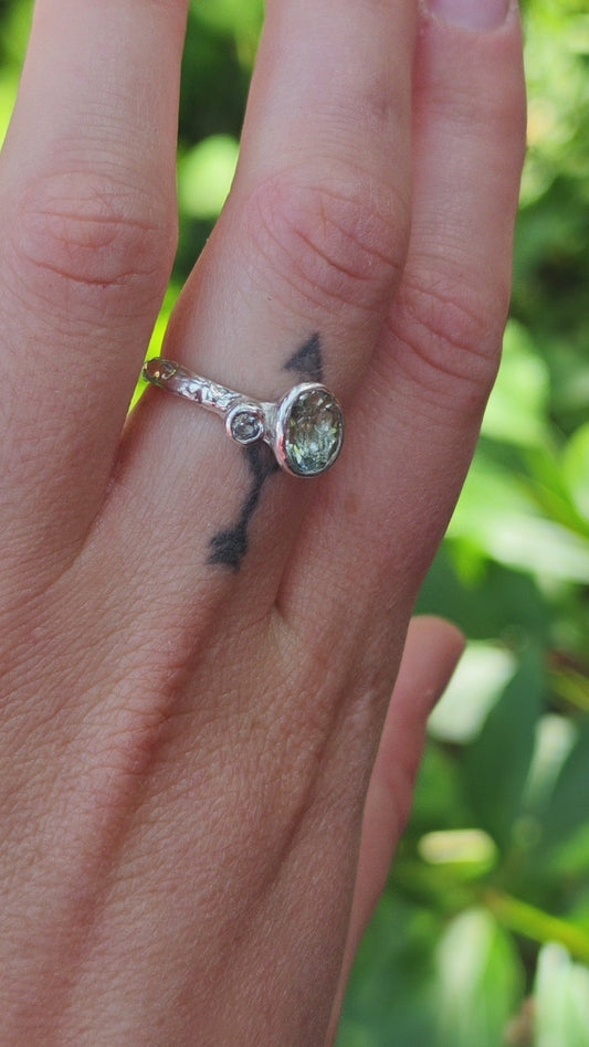 Prasiolite & Sapphire Ring
