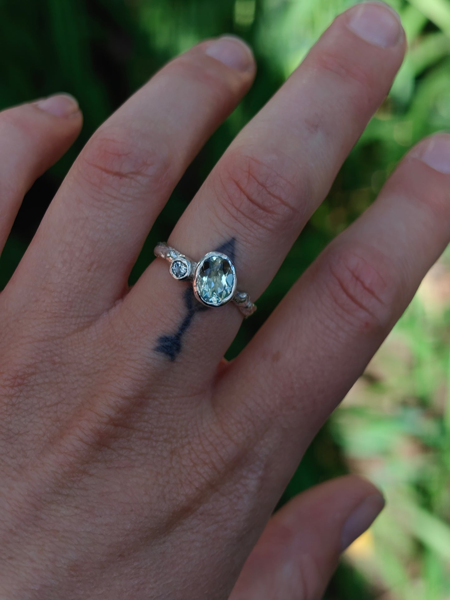 Prasiolite & Sapphire Ring